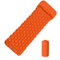 Camping Sleeping Pad Inflatable Air Mattress with Built In Foot Pump and Pillow Ultralight Hiking Mat Orange