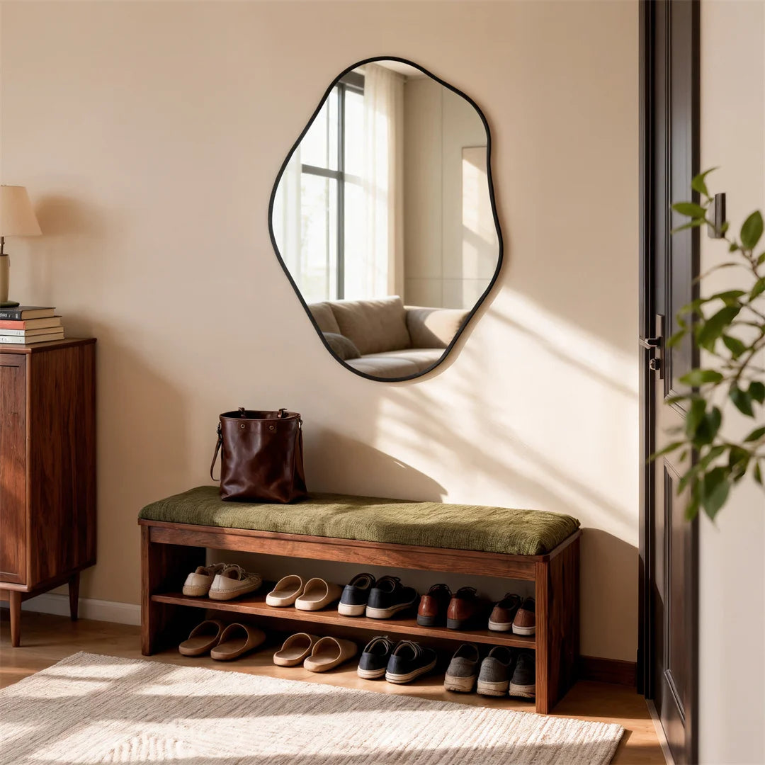 Irregular Wall Mirror 60x80cm Black Aluminum Frame Modern Decorative Vanity Dressing Mirror