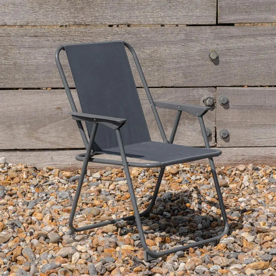 Folding Deck Chairs Pack of 2 Grey Metal Outdoor Patio Seats Lightweight Portable For Beach, Picnic, Garden, Camping Gray 53x78.5cm
