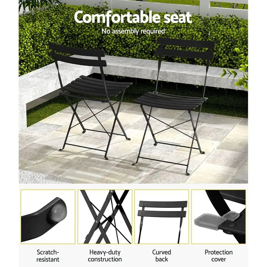 Bistro Set 3-Piece Outdoor Patio Table with 2 Folding Chairs Table and Chairs For Backyard or Balcony