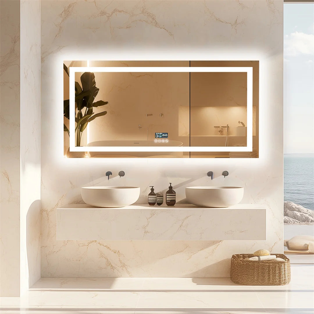 Illuminated LED Bathroom Mirror 151x78cm with Bluetooth Speaker Anti-Fog 3 Color Modes Wall Mounted Vanity Mirror