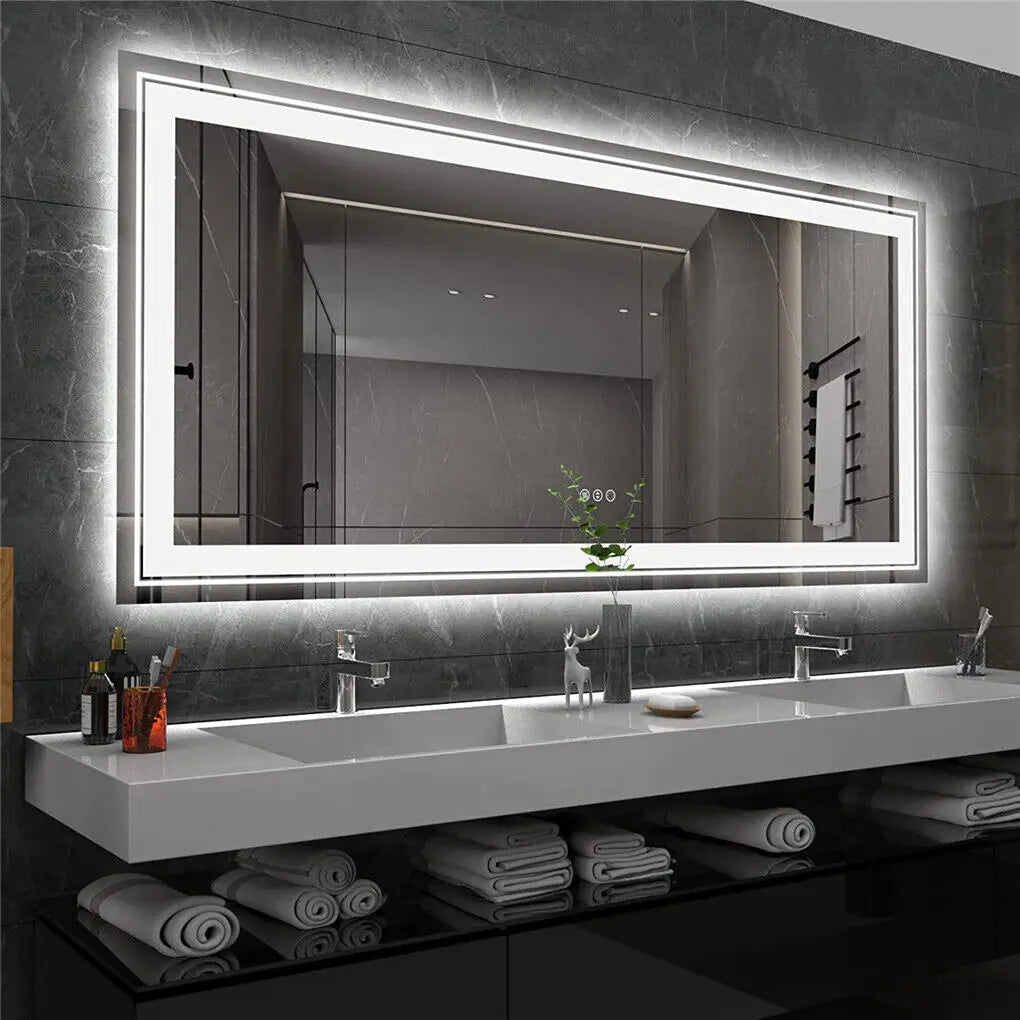 LED Bathroom Mirror Round Touch Screen Waterproof Anti Fog Vanity Mirror Wall Mounted for Wash Basin Shower Grooming 160x80cm