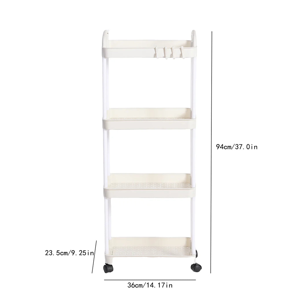 2 Pack 4 Tier Rolling Storage Cart Multi Layer Organizer Rack with Wheels Kitchen Bathroom Bedroom Shelf White 23.5 × 36 × 94cm