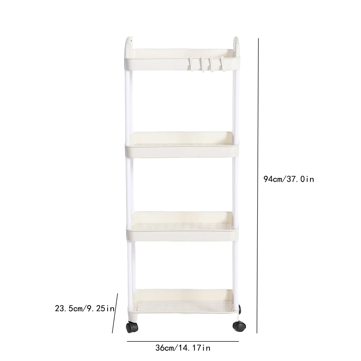 4 Tier Rolling Storage Cart Multi Layer Organizer Rack with Wheels Kitchen Bathroom Bedroom Storage Shelf White 23.5 × 36 × 94cm