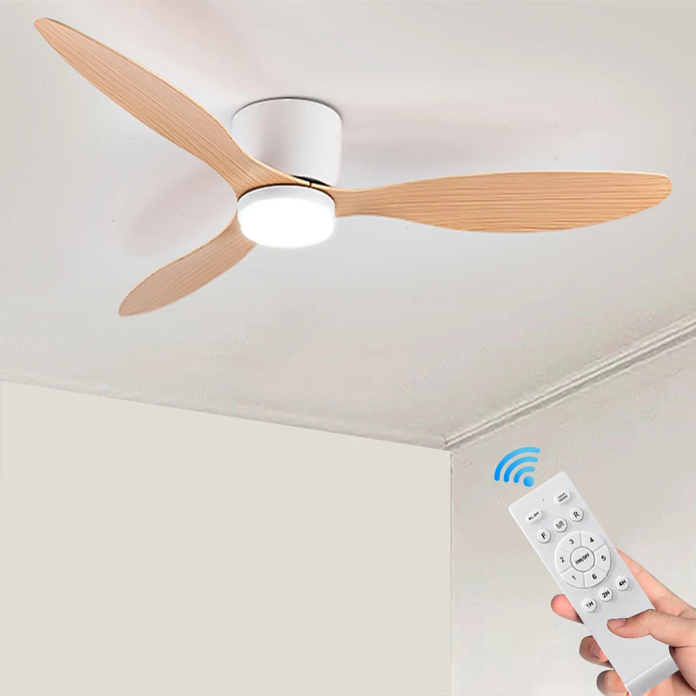 Ceiling Fan With Light 6-speed choice Reversible DC motor 3CCT with remote control Whisper Easy Install Wood 105x105x22cm