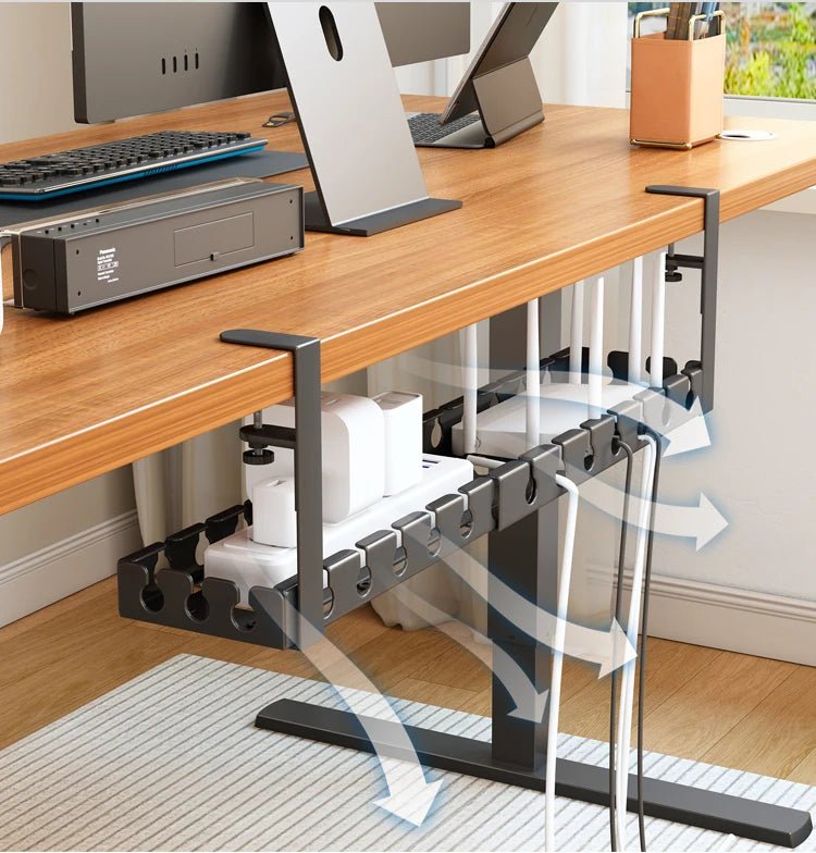 Retractable Under Desk Storage Rack No Drill Metal Cable Management Tray Wire Organizer Power Strip Holder Home Office 43-74×14×19cm
