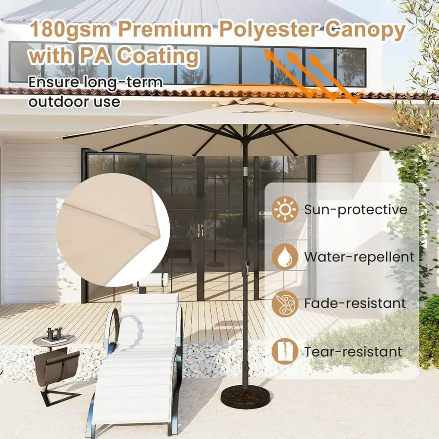 Patio Umbrella 303cm Table Umbrella Crank Lift and Push Button Tilt Wind-Resistant Double-Vented Canopy 8-Rib Frame Beige