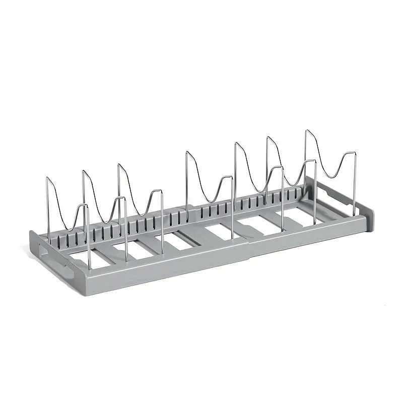 Expandable Kitchen Cabinet Pot Organizer Rack Adjustable Divider Storage Shelf for Pots Pans Cookware Organizer Gray