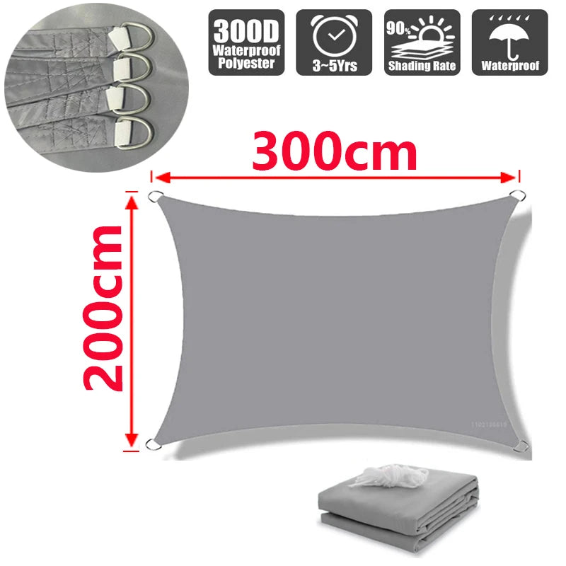Outdoor Shade Sail Grey Garden Patio Shade Waterproof UV-Proof 300x200cm Terrace Carport Backyard