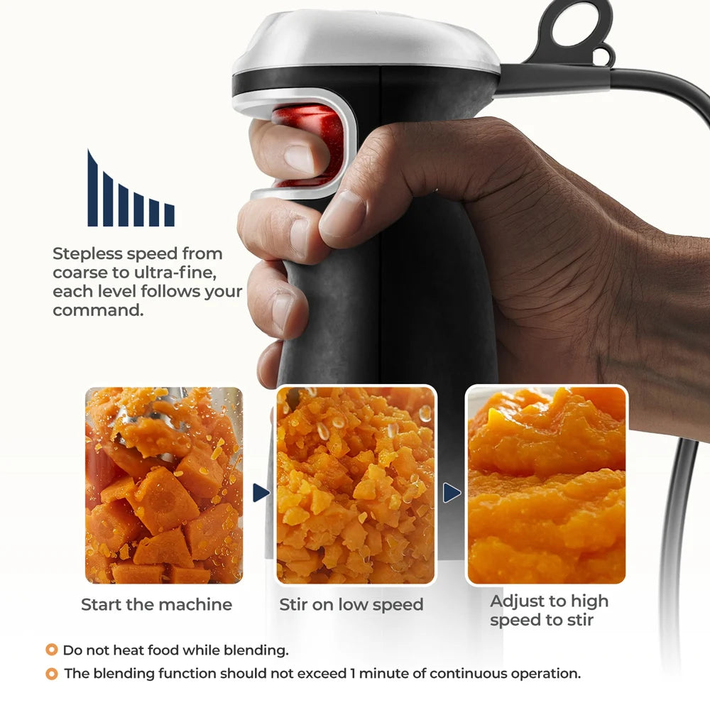 1500W 6-in-1 Handheld Stick Blender Immersion Mixer Stainless Steel Blades Electric Kitchen Food Processor Black AU Plug