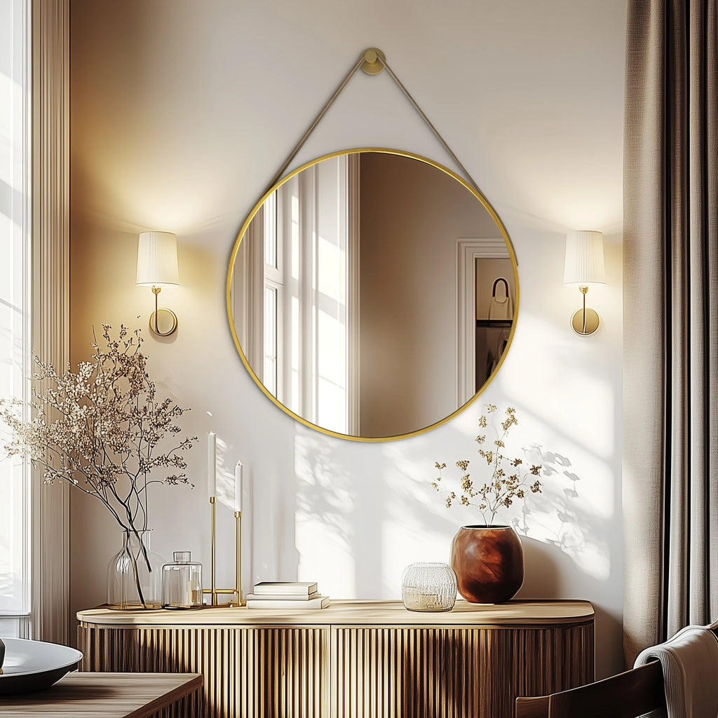 Round Wall Mirror 70cm Gold Finish Decorative Vanity Mirror for Bedroom Living Room Dressing Table