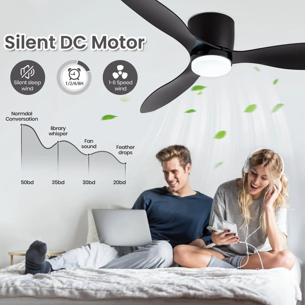 Ceiling Fan with Light 6 Speed Reversible DC Motor 3CCT Remote Control Easy Install Black 132 × 132 × 22cm
