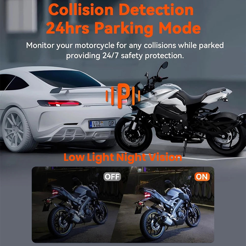 Dual 2K Motorcycle Dash Camera Front and Rear WiFi GPS Waterproof DVR with 128GB Memory Card