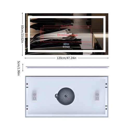 Bathroom Mirror Rectangle LED Bluetooth Speaker Anti-Fog Vanity Mirror 120x60cm