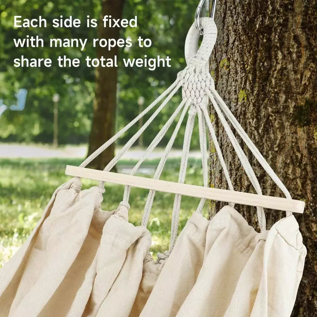 Canvas Two-Person Hammock Chair Swing with Ropes and Storage Bag, Beige, 205 x 150 cm