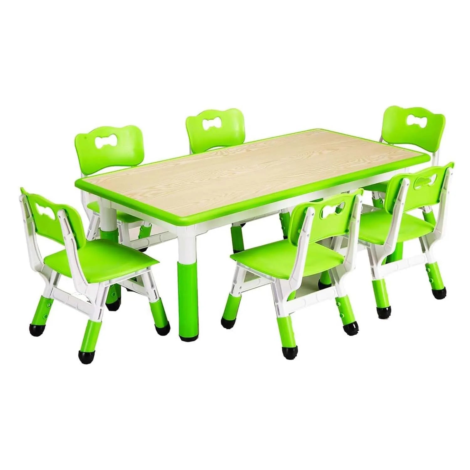 Activity Table and 6 Chairs Set Height Adjustable Study Desk with Graffiti Desktop Non Slip Legs Green 120x60x48-60cm