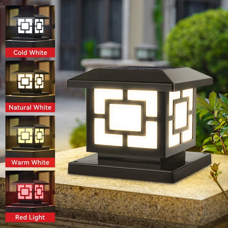 2 Pack Solar LED Outdoor Landscape Pillar Lamps Waterproof Garden Lights Classical Style Remote Control Type B 20×20×18cm