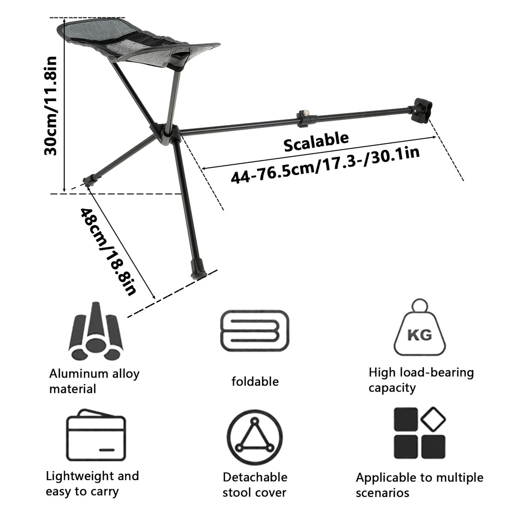 Camping Chair Footrest Portable Foldable Adjustable Foot Rest for Reclining Chair Moon Chair Outdoor Travel Use Grey 44-70cm