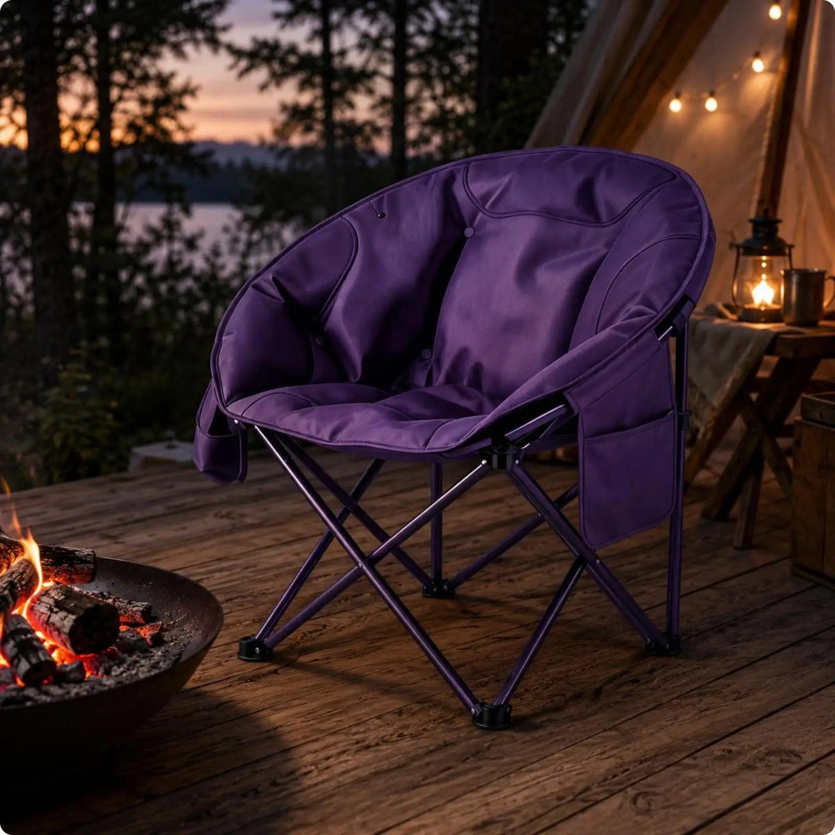Foldable Moon Chair Lightweight Padded Camping Chair Breathable Outdoor Lounge Seat Purple 68 × 59 × 80cm