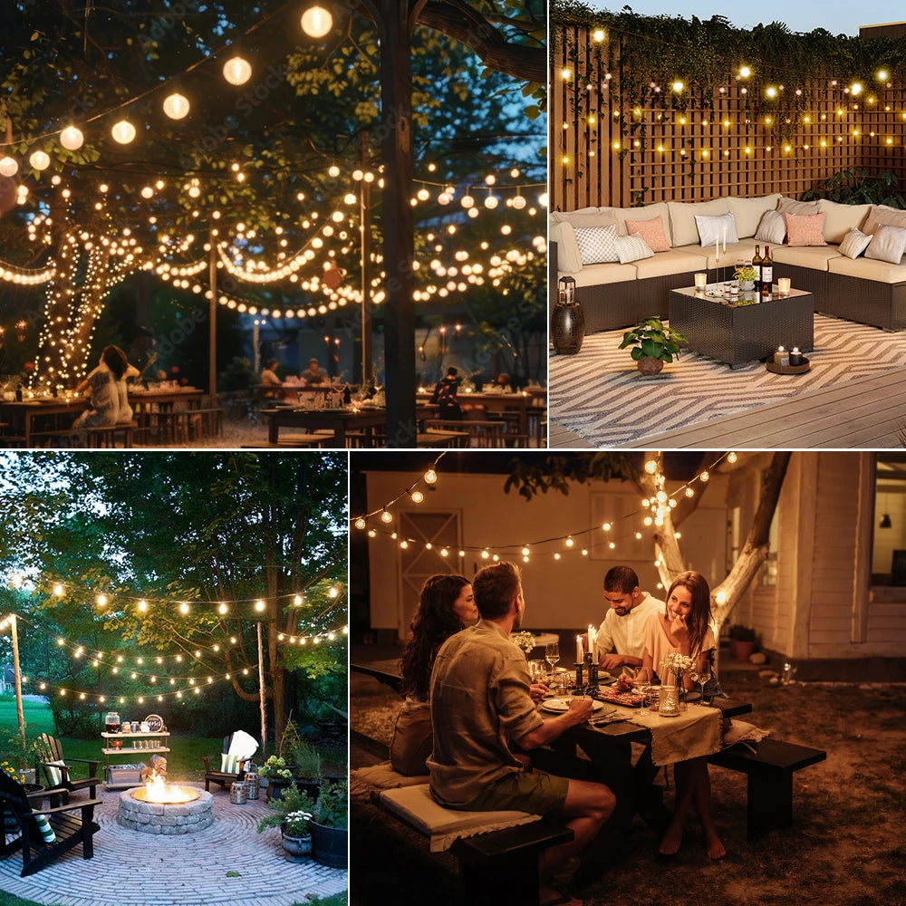 Outdoor Solar String Lights LED Globe Garland Waterproof Garden Hanging Lights for Patio Backyard Cafe 30m 50 Bulbs