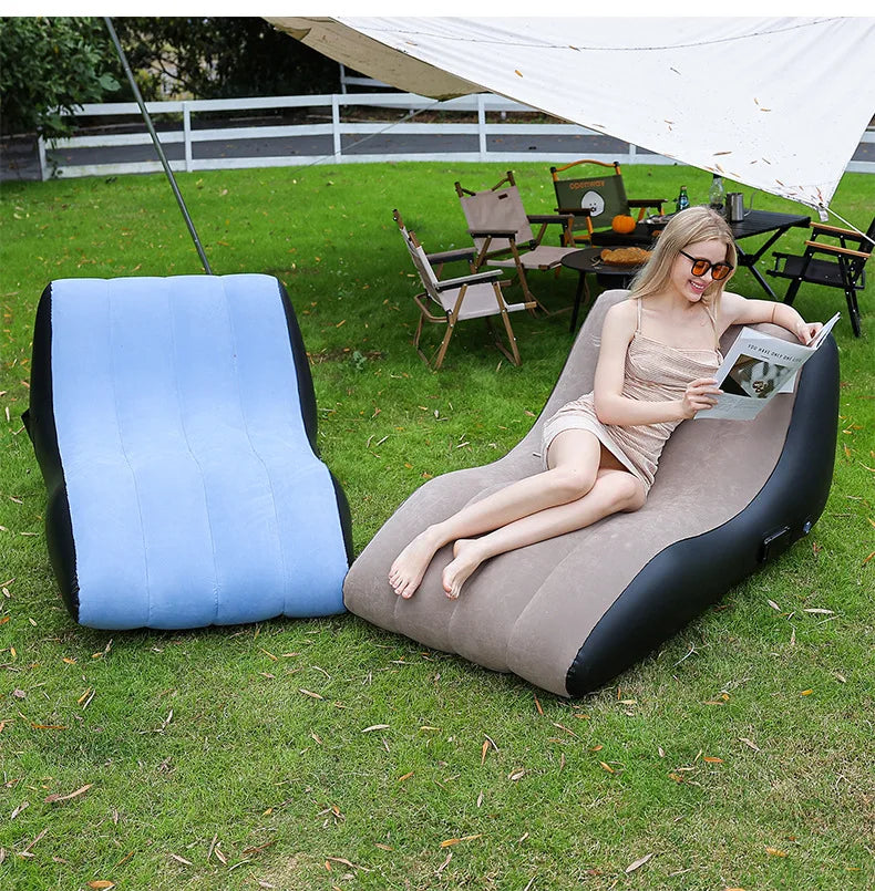 Inflatable Deck Chair Air Lounger Sofa in Coffee 138x78x66cm