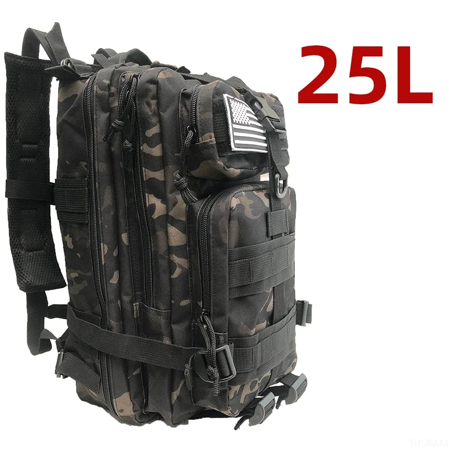 25L Waterproof Tactical Outdoor Backpack Nylon Hiking Camping Trekking Sports Fishing Hunting Rucksack Camo Black