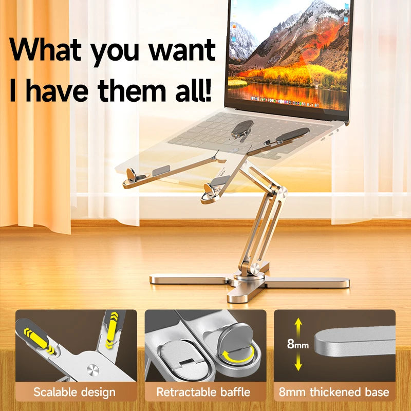 Foldable Laptop Stand 360° Rotation Aluminum Alloy Notebook Holder Portable Tablet Bracket Cooling Heat Dissipation Silver