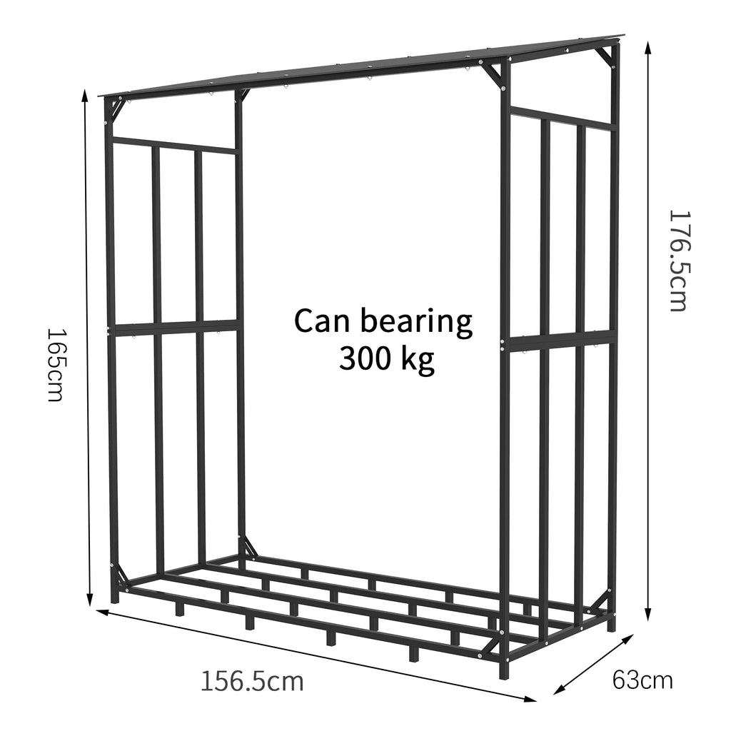 Firewood Rack Heavy Duty Metal Log Storage Outdoor Wood Holder 156.5x60x176.5cm Black