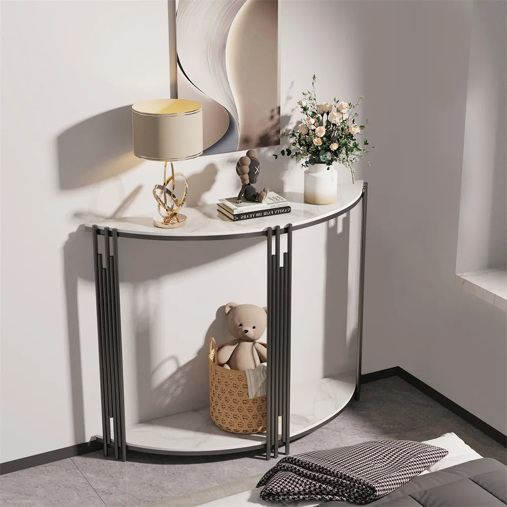 Console Table Half Moon Sintered Stone Entryway Hall Table 100x30x78cm
