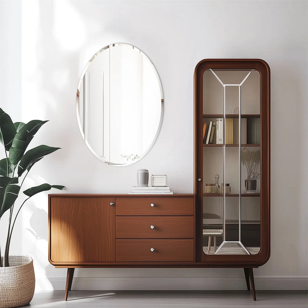 Frameless Oval Wall Mirror 50x70cm Silver Beveled Edge Vanity Mirror Decorative Home Wall Mirror