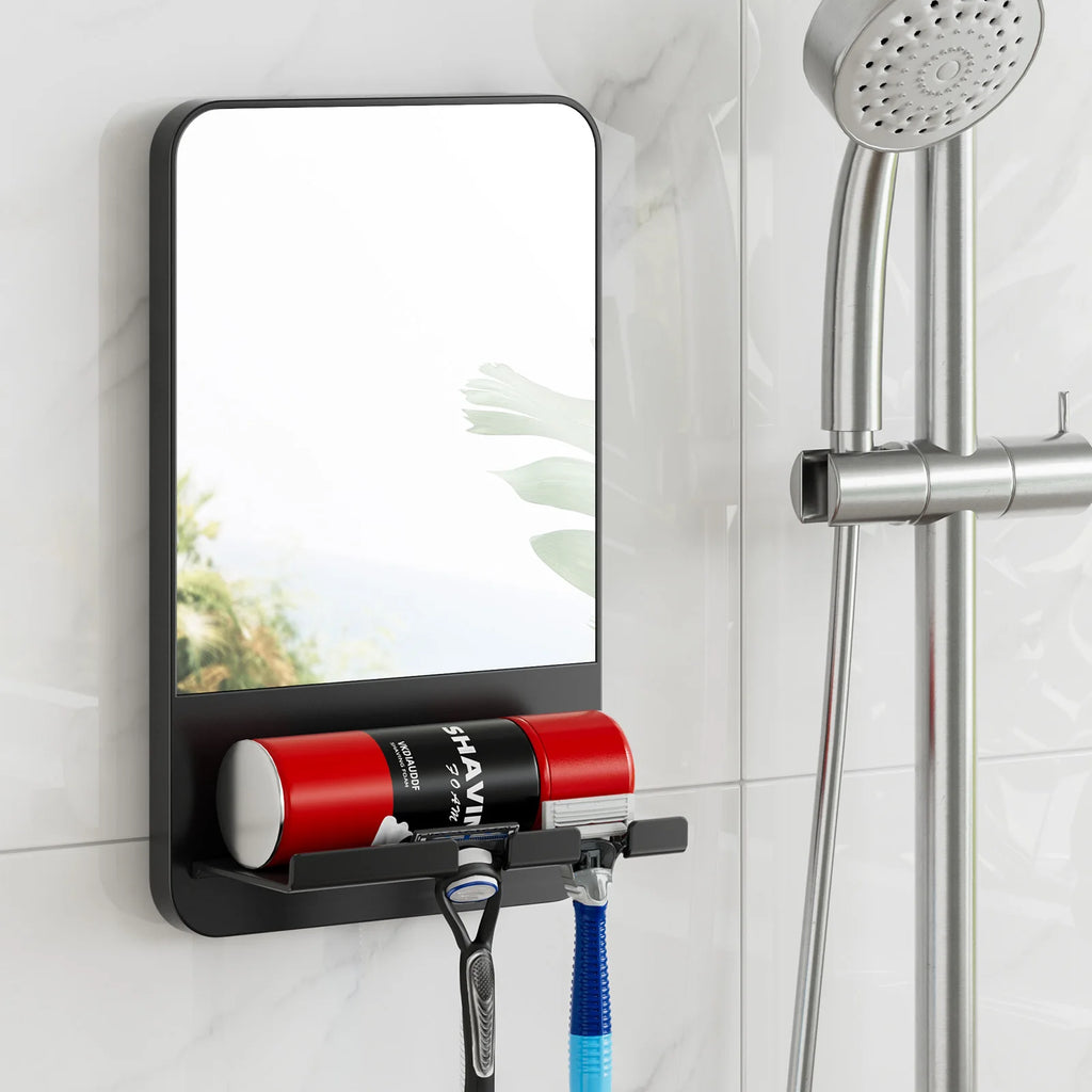 Fogless Shower Mirror for Shaving with Razor Holder Suction Wall Mounted Rust Proof Removable Bathroom Mirror