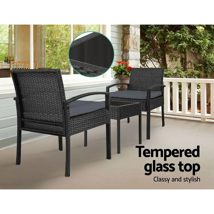 Outdoor Bistro Set Patio Set 3-Pieces Table & Chairs Black