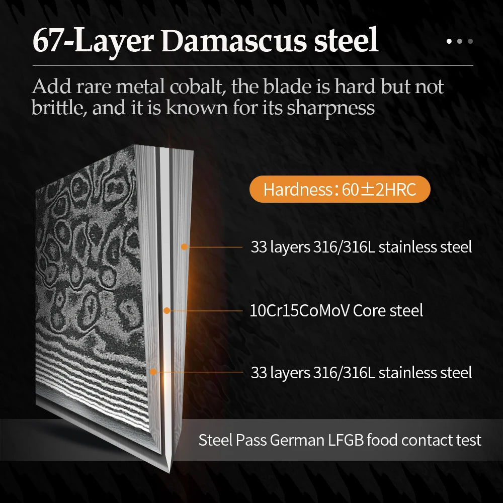 15cm Chef Knife 67 Layer Super Steel Kitchen Knife 15° Edge Lightweight Handle Polished Finish Cooking Tool 26.1 × 4cm