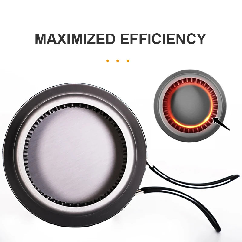 Camping Cooking Set with Stove Pot Pan Heat Exchanger Outdoor Propane Cookware Gear Black 1L 13.5 × 13cm