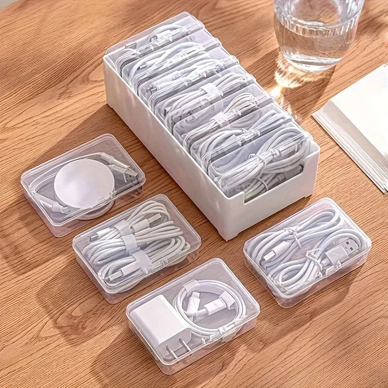 Data Cable Storage Box with 7 Compartments Desktop Cable Organizer Wire Management Box for Office Desk Accessories 20×10×7.5cm