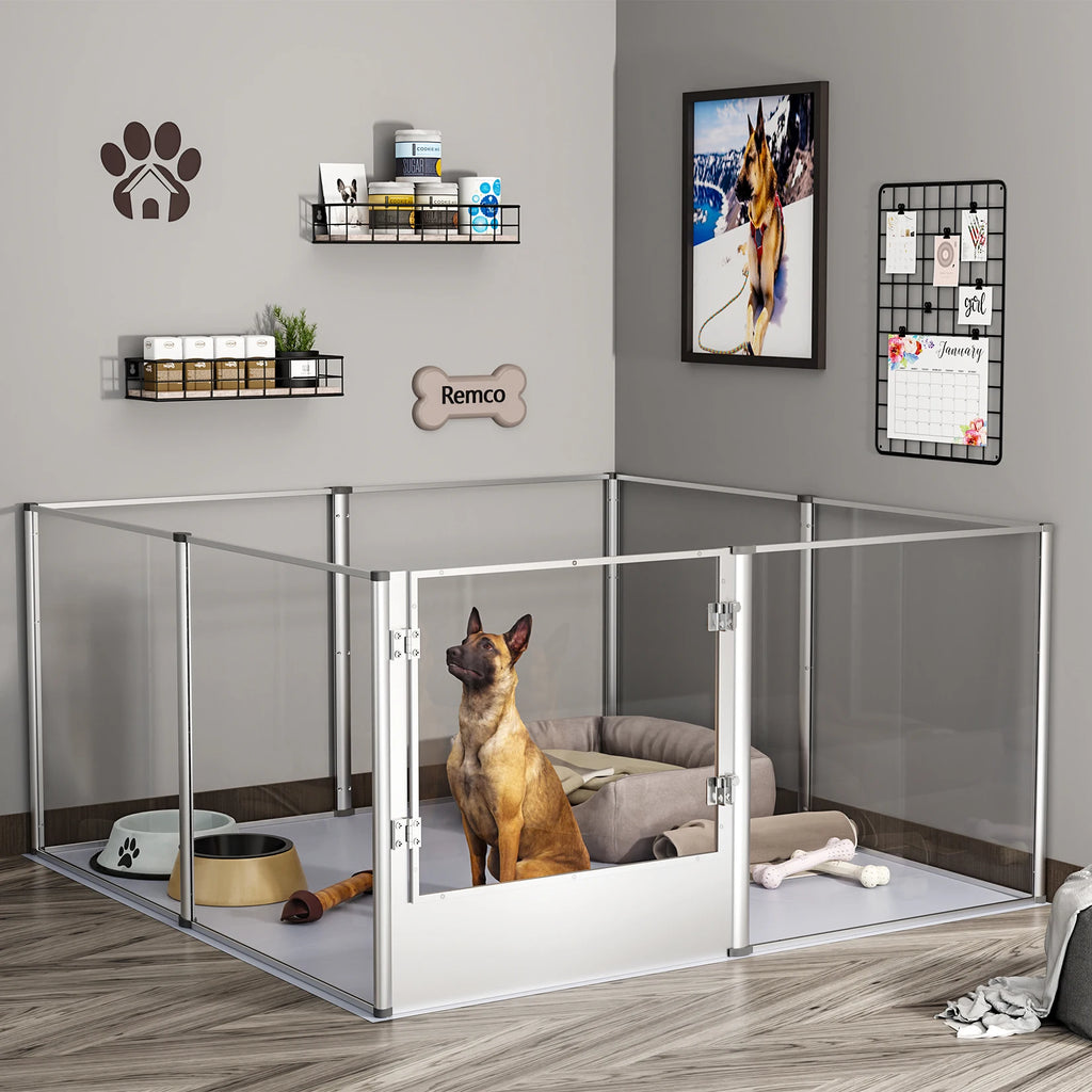 Dog Puppy Playpen Exercise Pen Containment Pen For Small & Medium Dogs and Rabbits silver 132 x 132 x 80.5 cm