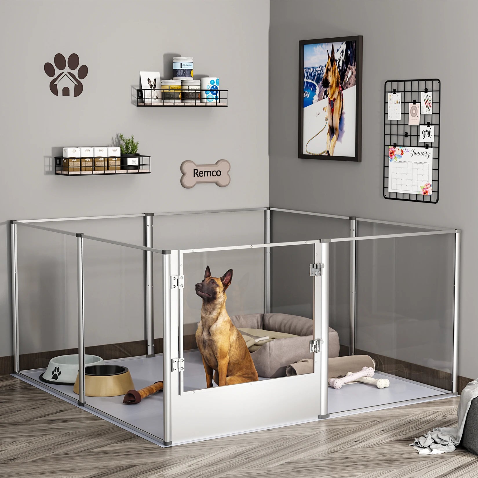 Dog Puppy Playpen Exercise Pen Containment Pen For Small & Medium Dogs and Rabbits silver 132 x 132 x 80.5 cm