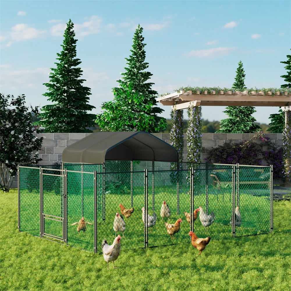Chicken Run Chook Run Chicken Enclosure Heavy Duty XL Metal Cage with Waterproof UV Cover 393 x 160 x 156 cm Grey