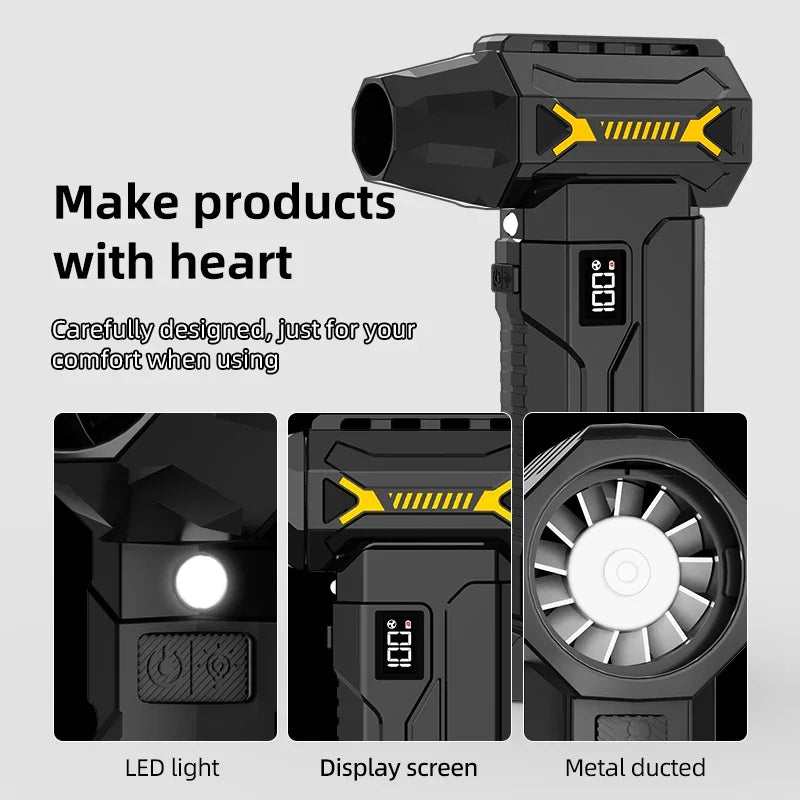 HFX7 580000RPM Turbo Blower Cordless Electric Air Duster Vacuum Snow Blower 380g Force LED Light Car Cleaning 17.1 × 9.5cm
