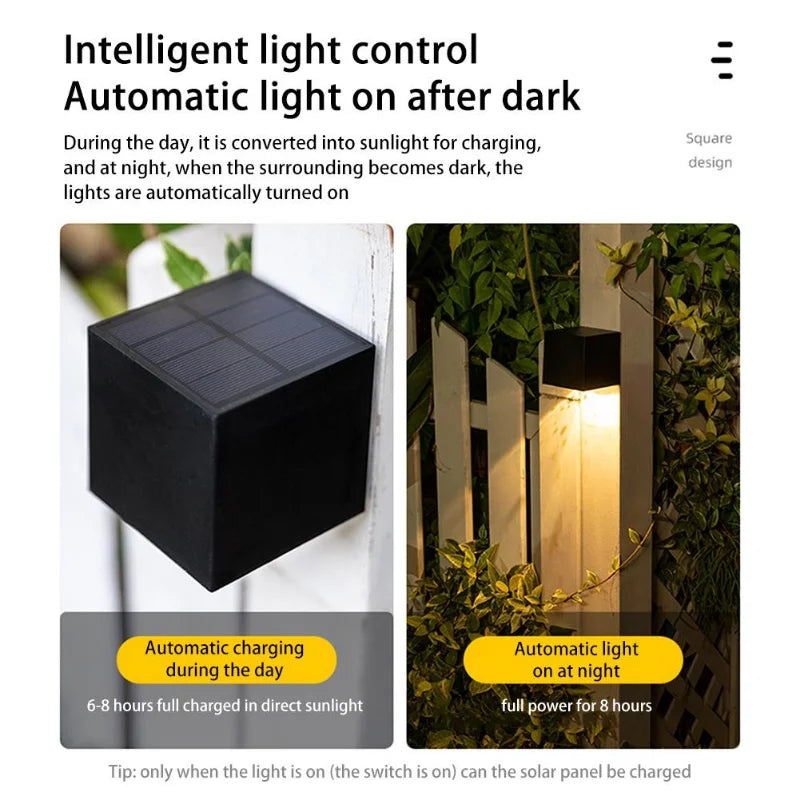 Solar Wall Light LED Outdoor Garden Fence Lamp Waterproof Square Courtyard Decorative Light 8x8cm