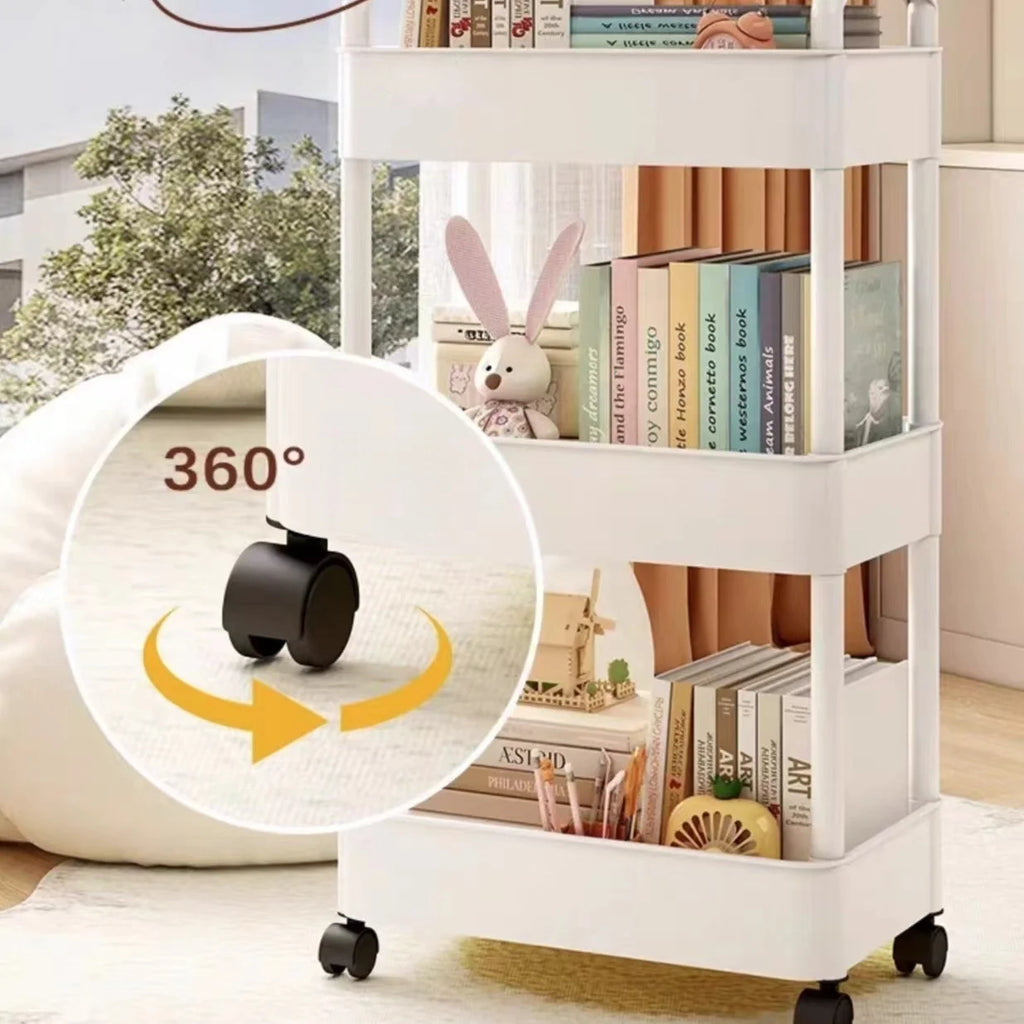 3 Tier Rolling Storage Cart Multi Layer Organizer Rack with Wheels Kitchen Bathroom Bedroom Storage Shelf White 36 × 23.5 × 66cm