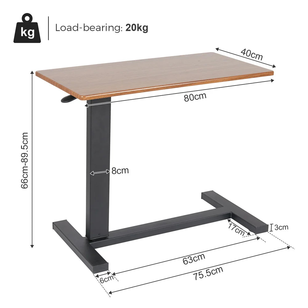 Height Adjustable Over Bed Laptop Desk 80x40x89.5cm Rolling Side Table with Wheels Black Oak