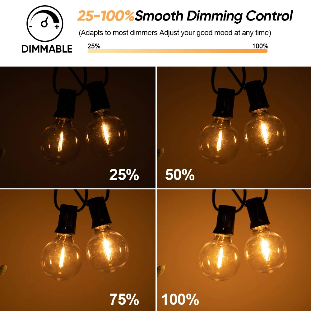 Outdoor Solar String Lights LED Globe Garland Waterproof Garden Hanging Lights for Patio Backyard Cafe 7.6m 10 Bulbs