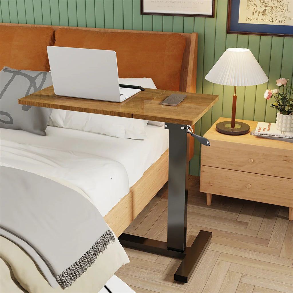 Height Adjustable Over Bed Laptop Desk 80x40x89.5cm Rolling Side Table with Wheels Black Oak