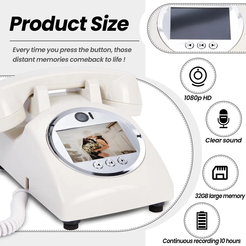 Voice Recorder Guestbook Retro Audio Recording Telephone for Weddings, Anniversaries and Family Events White