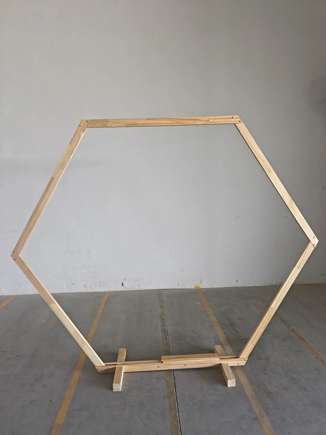 Wedding Arch Frame Hexagon Stand Natural Wood Heavy Duty Ceremony and Photo Backdrop Natural 245x210cm