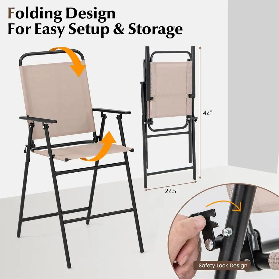 Bistro Set 3-Piece Outdoor Patio Table with 2 Folding Chairs Round Glass Table with Umbrella Hole Beige