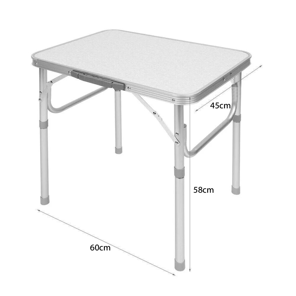 Folding Camping Table Outdoor Table Picnic Table With Adjustable Height 26-56cm White