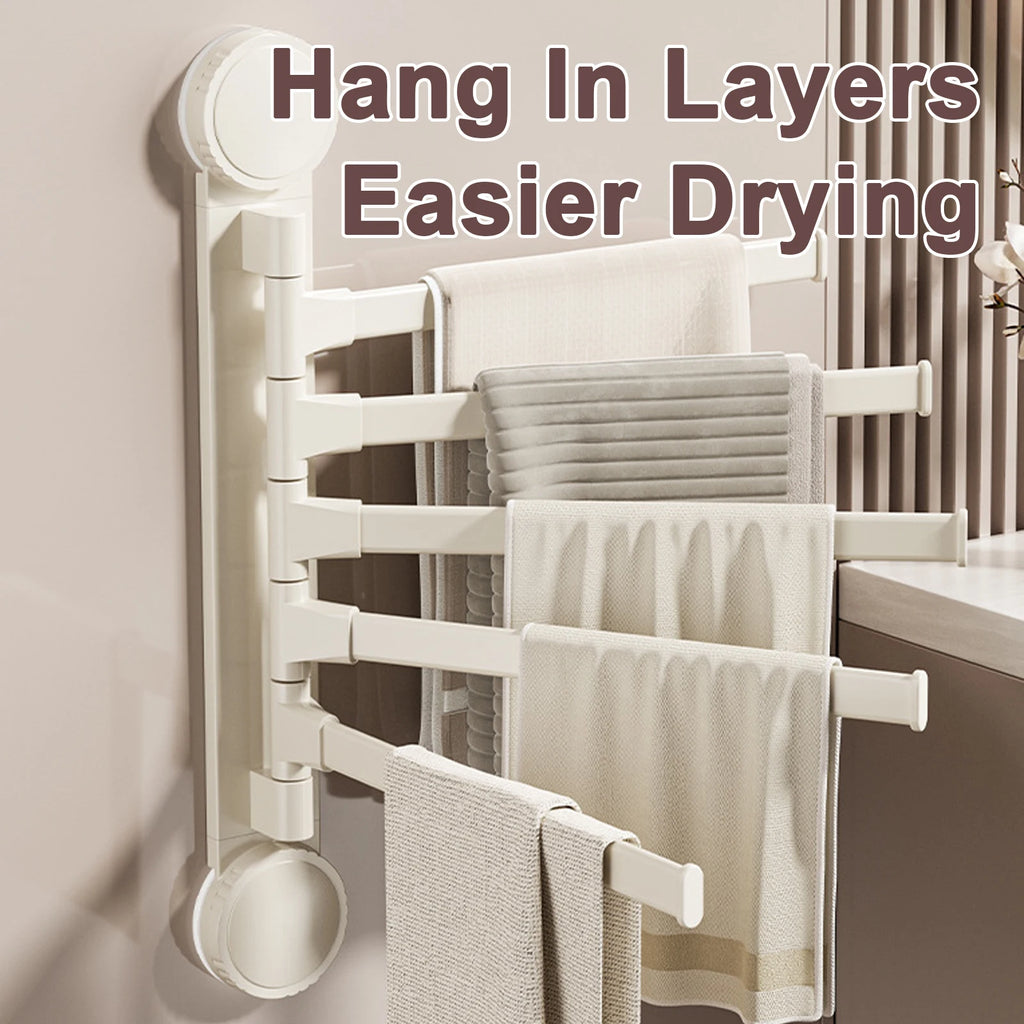 5 Tier Rotatable Suction Cup Towel Rack Aluminium Towel Holder Wall Mounted Kitchen Bathroom Hanger White Storage