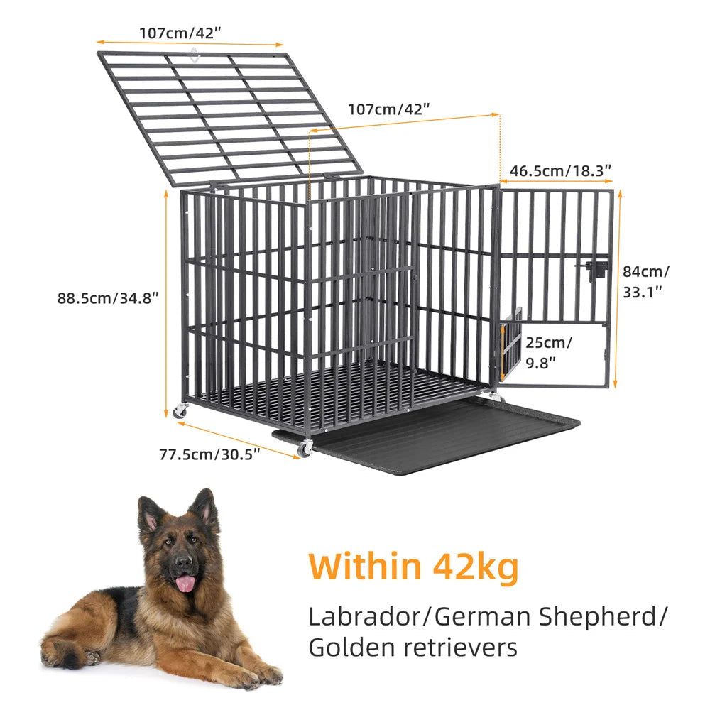 Dog Crate Dog Kennel Pet Crate XL Heavy Duty Foldable 107 x 77.5 x 94 cm